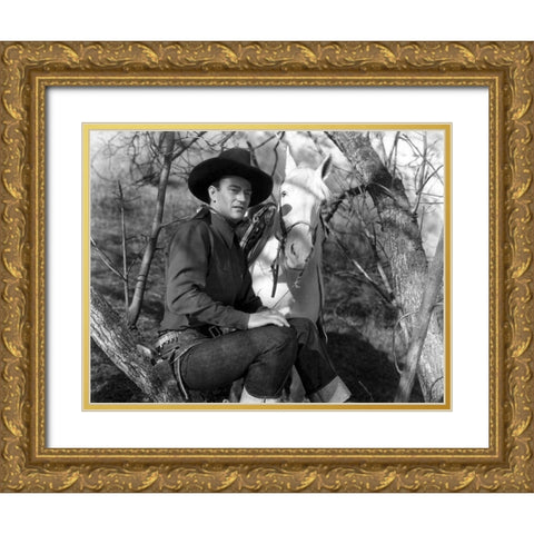 The Desert Trail - John Wayne Gold Ornate Wood Framed Art Print with Double Matting by Hollywood Photo Archive