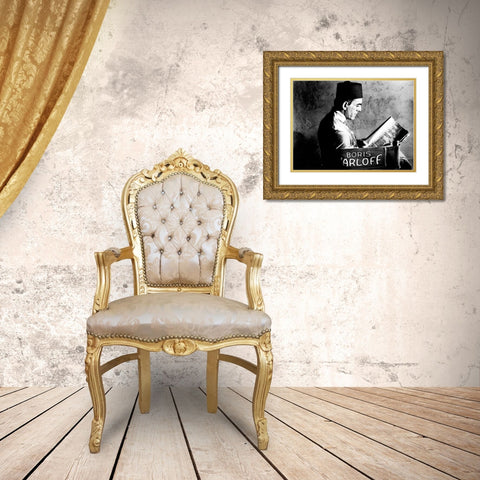 Boris Karloff - Reading a Script Gold Ornate Wood Framed Art Print with Double Matting by Hollywood Photo Archive