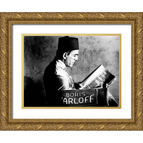 Boris Karloff - Reading a Script Gold Ornate Wood Framed Art Print with Double Matting by Hollywood Photo Archive