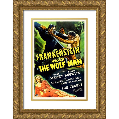 Frankenstein vs Wolfman Gold Ornate Wood Framed Art Print with Double Matting by Hollywood Photo Archive