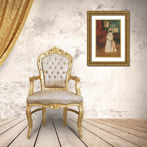Portrait of My Daughter Alice Gold Ornate Wood Framed Art Print with Double Matting by Chase, William Merritt
