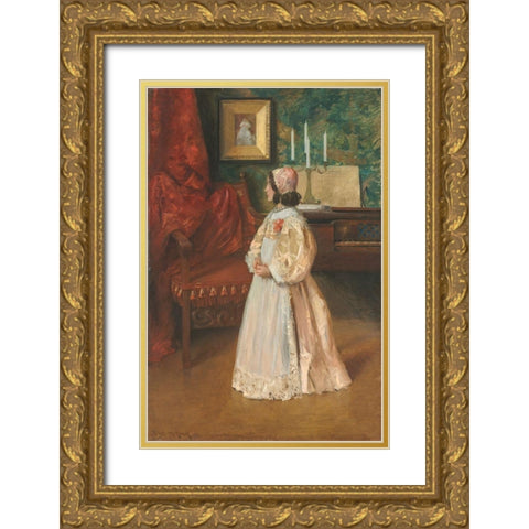 Portrait of My Daughter Alice Gold Ornate Wood Framed Art Print with Double Matting by Chase, William Merritt