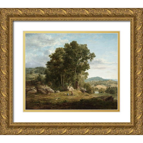 Gray Day on the Bay Gold Ornate Wood Framed Art Print with Double Matting by Chase, William Merritt