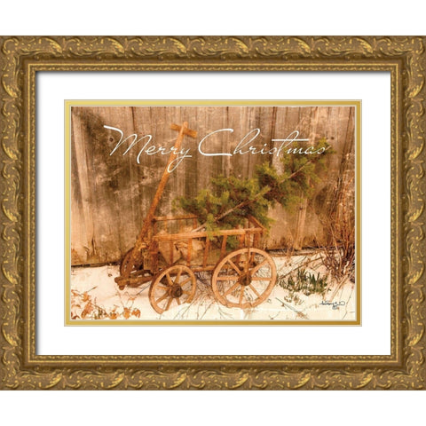 Merry Christmas Gold Ornate Wood Framed Art Print with Double Matting by Smith, Anthony