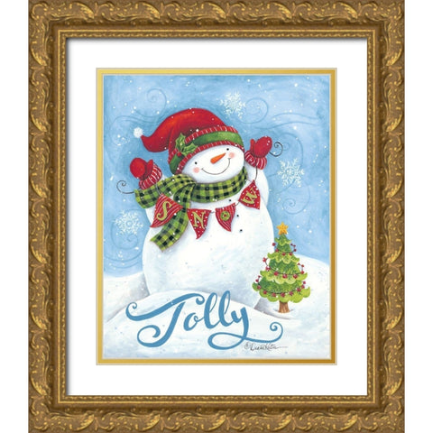 Jolly Snowman Gold Ornate Wood Framed Art Print with Double Matting by Kater, Diane