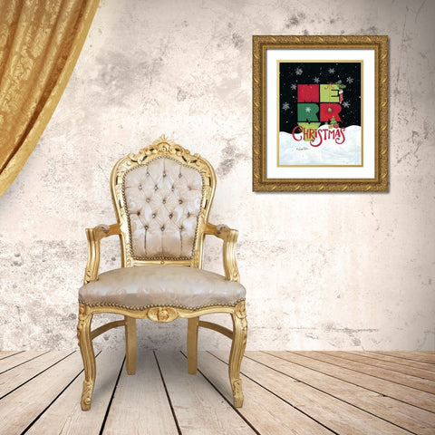 Merry Christmas Gold Ornate Wood Framed Art Print with Double Matting by Kater, Diane
