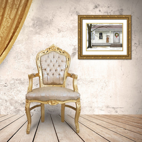 Winter Porch Gold Ornate Wood Framed Art Print with Double Matting by Jacobs, Billy