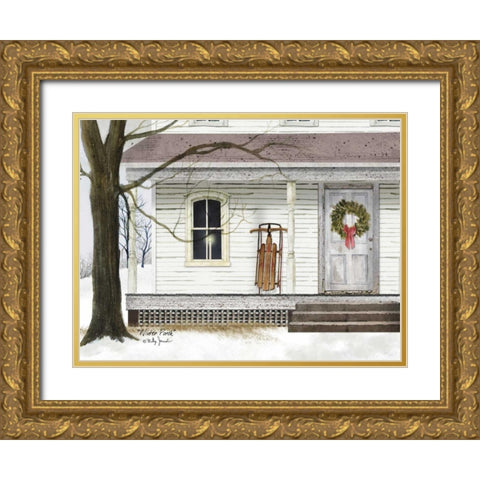 Winter Porch Gold Ornate Wood Framed Art Print with Double Matting by Jacobs, Billy