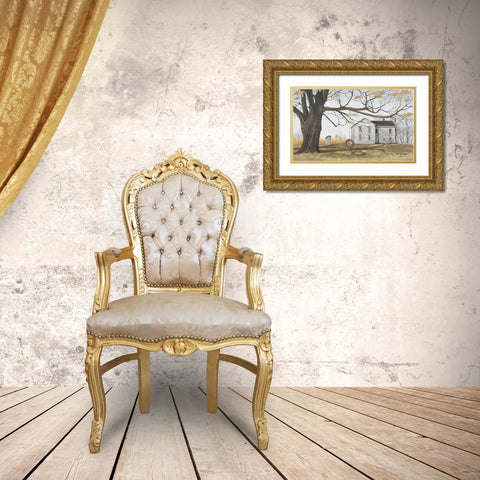 Old Farmhouse Gold Ornate Wood Framed Art Print with Double Matting by Jacobs, Billy