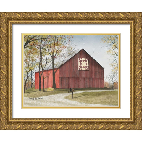 Star Quilt Barn Gold Ornate Wood Framed Art Print with Double Matting by Jacobs, Billy
