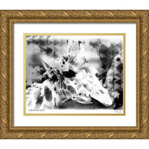Modern Black And White Giraffe Gold Ornate Wood Framed Art Print with Double Matting by Bluebird Barn