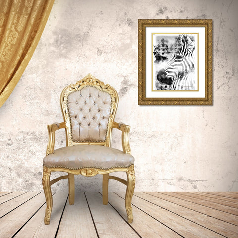 Modern Black And White Zebra Gold Ornate Wood Framed Art Print with Double Matting by Bluebird Barn