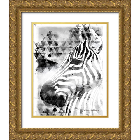 Modern Black And White Zebra Gold Ornate Wood Framed Art Print with Double Matting by Bluebird Barn
