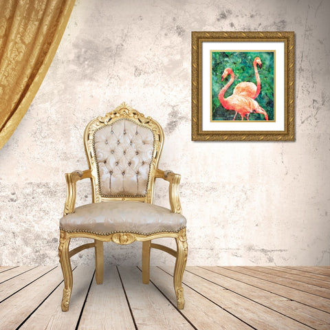 Flamingos Gold Ornate Wood Framed Art Print with Double Matting by Bluebird Barn