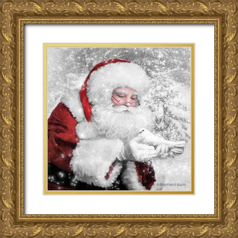 Santas Little Friend Gold Ornate Wood Framed Art Print with Double Matting by Bluebird Barn