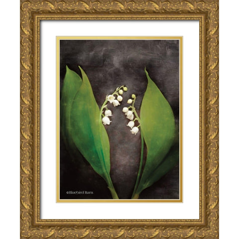 Contemporary Floral Lily of the Valley Gold Ornate Wood Framed Art Print with Double Matting by Bluebird Barn