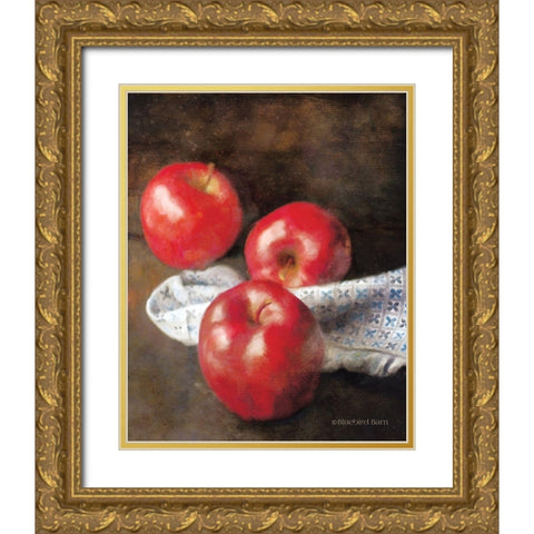 Apples and Quilt Gold Ornate Wood Framed Art Print with Double Matting by Bluebird Barn