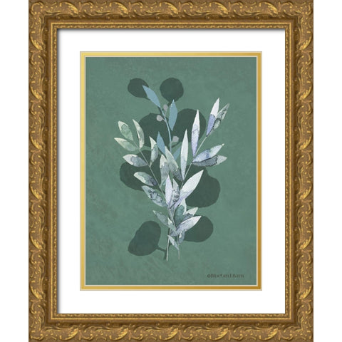Watercolor Greenery Series Dark I Gold Ornate Wood Framed Art Print with Double Matting by Bluebird Barn