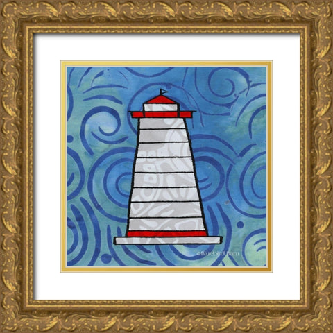 Whimsy Coastal Conch Lighthouse Gold Ornate Wood Framed Art Print with Double Matting by Bluebird Barn