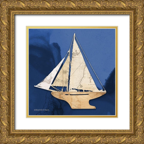 Sailboat Blue I Gold Ornate Wood Framed Art Print with Double Matting by Bluebird Barn