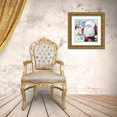 Santa Lantern Gold Ornate Wood Framed Art Print with Double Matting by Bluebird Barn