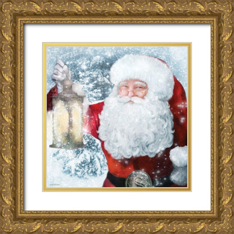 Santa Lantern Gold Ornate Wood Framed Art Print with Double Matting by Bluebird Barn