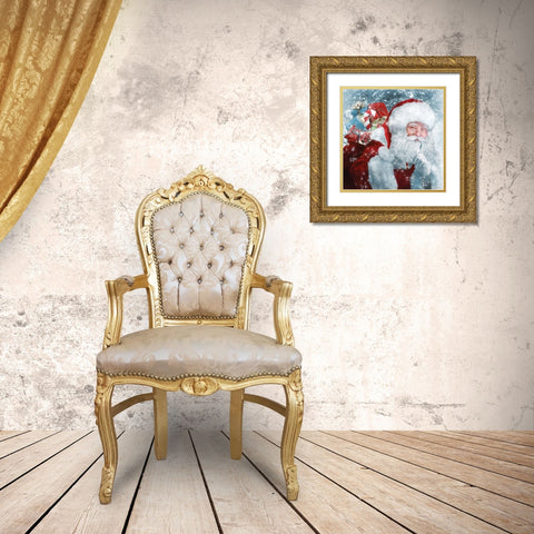 Santa Presents Gold Ornate Wood Framed Art Print with Double Matting by Bluebird Barn