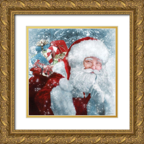 Santa Presents Gold Ornate Wood Framed Art Print with Double Matting by Bluebird Barn