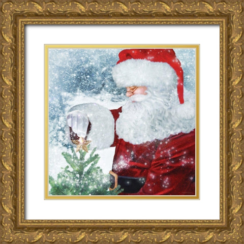 Santa Tree Star Gold Ornate Wood Framed Art Print with Double Matting by Bluebird Barn