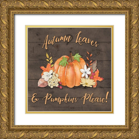Orange Pumpkin Floral Gold Ornate Wood Framed Art Print with Double Matting by Bluebird Barn