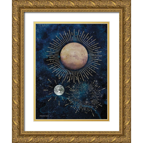 Gold Celestial Rays I Gold Ornate Wood Framed Art Print with Double Matting by Bluebird Barn