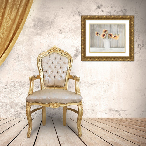 Country Sunflower Vase Gold Ornate Wood Framed Art Print with Double Matting by Bluebird Barn
