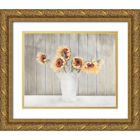 Country Sunflower Vase Gold Ornate Wood Framed Art Print with Double Matting by Bluebird Barn