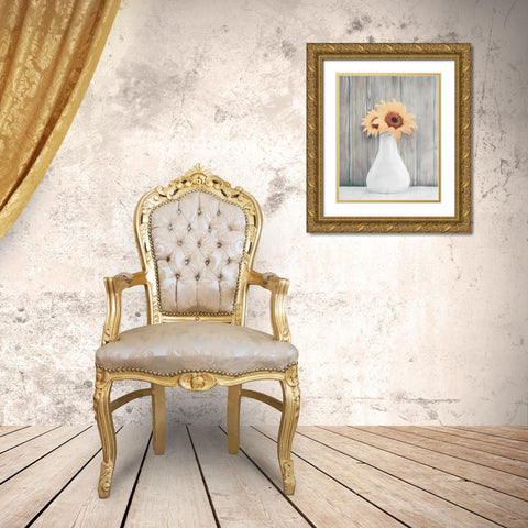 Farmhouse Sunflowers Gold Ornate Wood Framed Art Print with Double Matting by Bluebird Barn