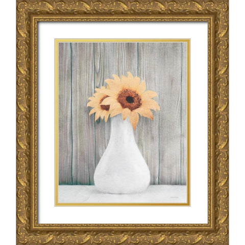 Farmhouse Sunflowers Gold Ornate Wood Framed Art Print with Double Matting by Bluebird Barn
