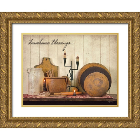 Farmhouse Blessings Gold Ornate Wood Framed Art Print with Double Matting by Boyer, Susie