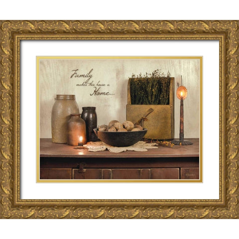 Family Makes This House a Home Gold Ornate Wood Framed Art Print with Double Matting by Boyer, Susie