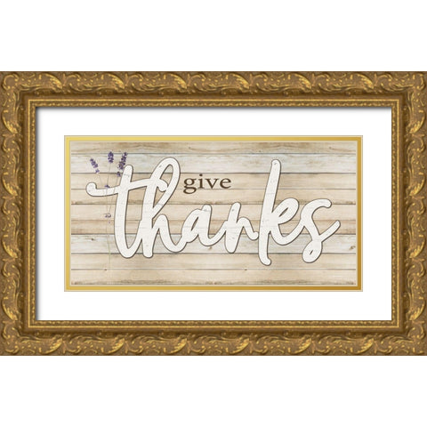 Give Thanks Gold Ornate Wood Framed Art Print with Double Matting by Boyer, Susie
