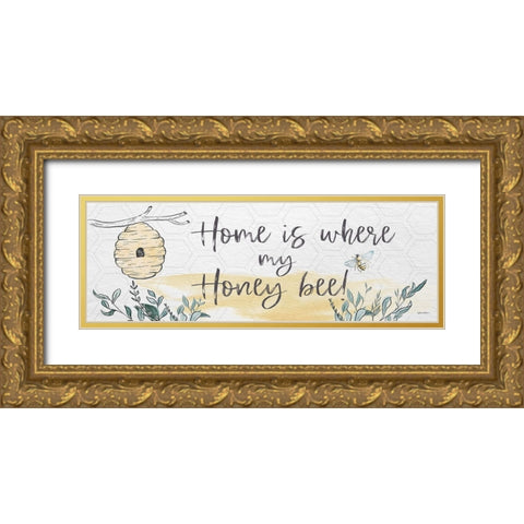 Home Is Where My Honey Bee Gold Ornate Wood Framed Art Print with Double Matting by Boyer, Susie