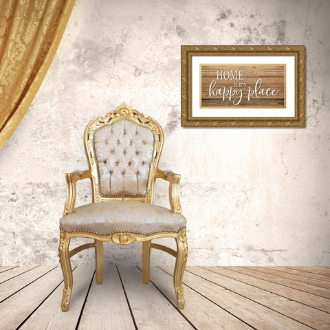 Home is My Happy Place Gold Ornate Wood Framed Art Print with Double Matting by Boyer, Susie