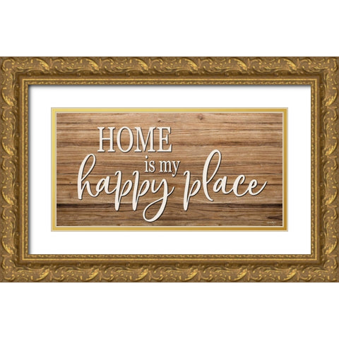 Home is My Happy Place Gold Ornate Wood Framed Art Print with Double Matting by Boyer, Susie