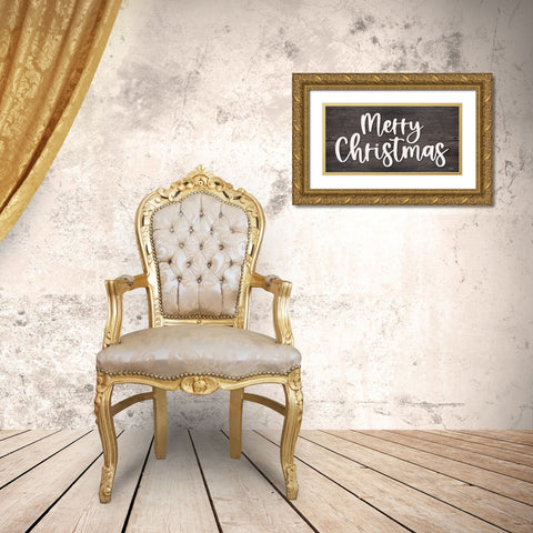 Merry Christmas Sign Gold Ornate Wood Framed Art Print with Double Matting by Boyer, Susie