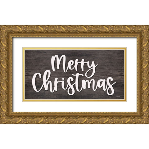 Merry Christmas Sign Gold Ornate Wood Framed Art Print with Double Matting by Boyer, Susie