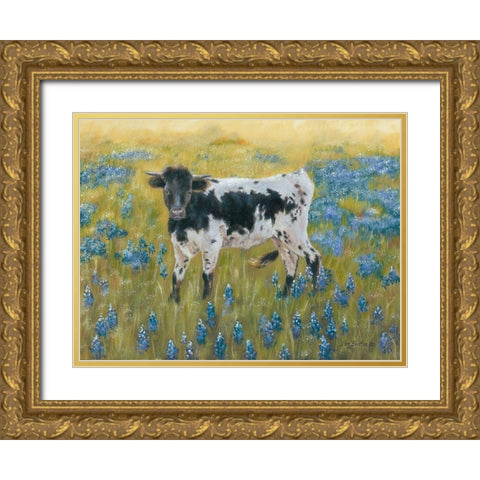 Cutie in the Bluebonnets Gold Ornate Wood Framed Art Print with Double Matting by Britton, Pam
