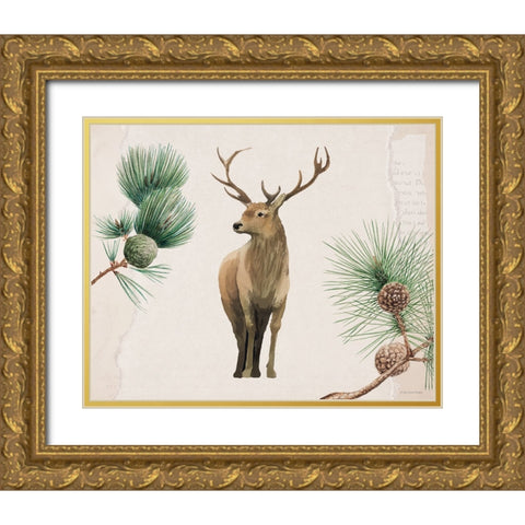 Deer in the Pines Gold Ornate Wood Framed Art Print with Double Matting by Lady Louise Designs
