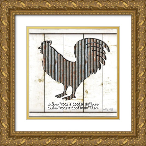 Metal Rooster Gold Ornate Wood Framed Art Print with Double Matting by Jacobs, Cindy