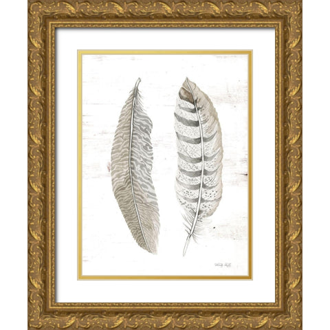 Feather II Gold Ornate Wood Framed Art Print with Double Matting by Jacobs, Cindy