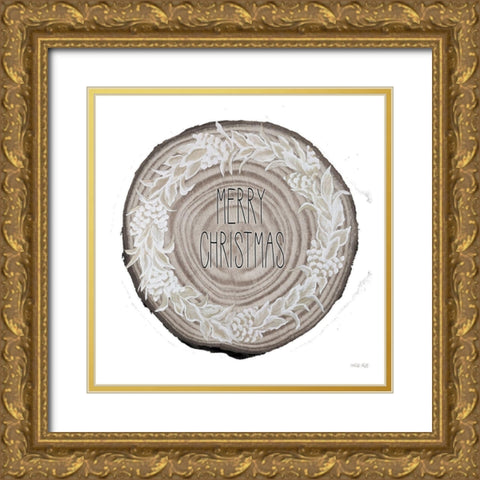 Woodland Merry Christmas Wreath Gold Ornate Wood Framed Art Print with Double Matting by Jacobs, Cindy