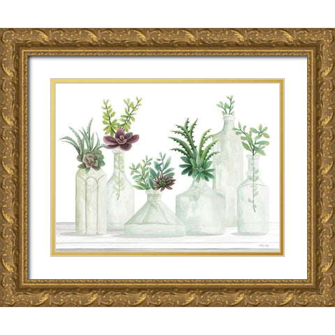 Succulent Bottles Gold Ornate Wood Framed Art Print with Double Matting by Jacobs, Cindy