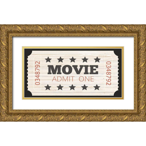 Admit One Movie Ticket Gold Ornate Wood Framed Art Print with Double Matting by Jacobs, Cindy